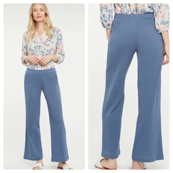 NWT NYDJ Blue High Rise Lift Tuck Pull On Straight Leg Crepe Pants Size Large - Picture 1 of 5